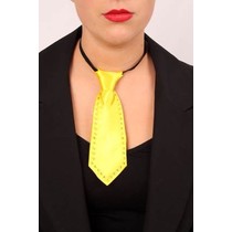 Mini stropdas fluor geel met strass steentjes