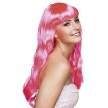 Pruik lang haar pony roze Chique