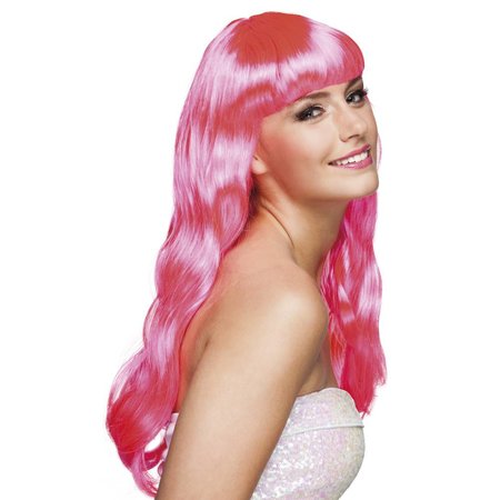 Pruik lang haar pony roze Chique