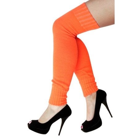 Dames knee-over beenwarmers fluor oranje