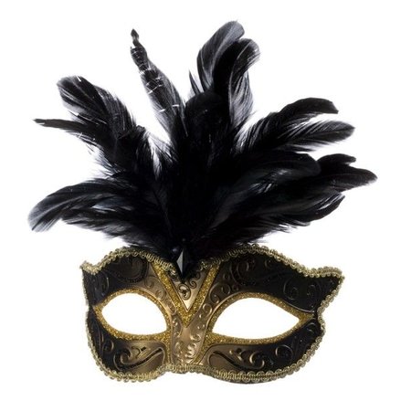 Venetiaanse masker grote veer zwart