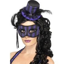 Burlesque oogmasker met hoedje paars/zwart