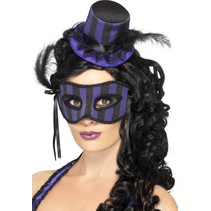 Burlesque oogmasker met hoedje paars/zwart