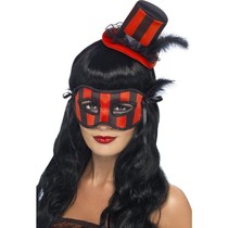 Burlesque oogmasker met hoedje rood/zwart
