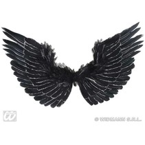 Vleugels zwart met zilver glitter 86x42cm