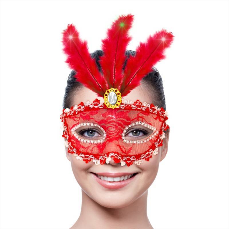 Ouderling Experiment Helemaal droog Venetiaans Masker Metallic Rood met LED | Topperskleding