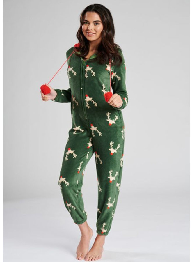 Onesie Rendieren Groen - Dames