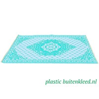 Wonder Rugs Turquoise wit tuintapijt flowers