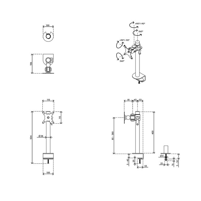 Dataflex Viewmate monitorarm Zilver - bureau 652