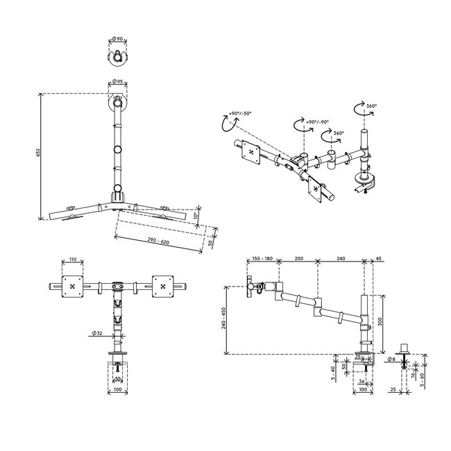Dataflex Viewgo Dubbele Monitorarm Zwart - bureau 133