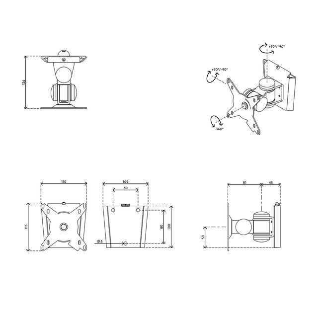 Dataflex Viewmate monitorarm Zilver - wand 032