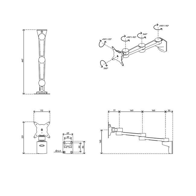 Dataflex Viewlite monitorarm Zilver/Wit - wand 222