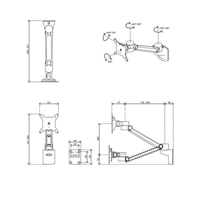 Dataflex Viewlite plus monitorarm Zilver - wand 312