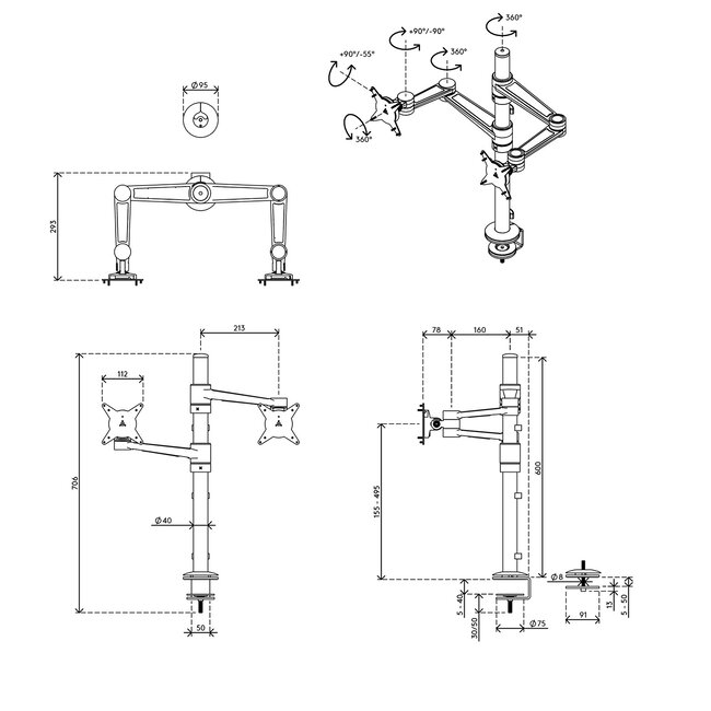 Dataflex Viewlite monitorarm Zwart - bureau 143