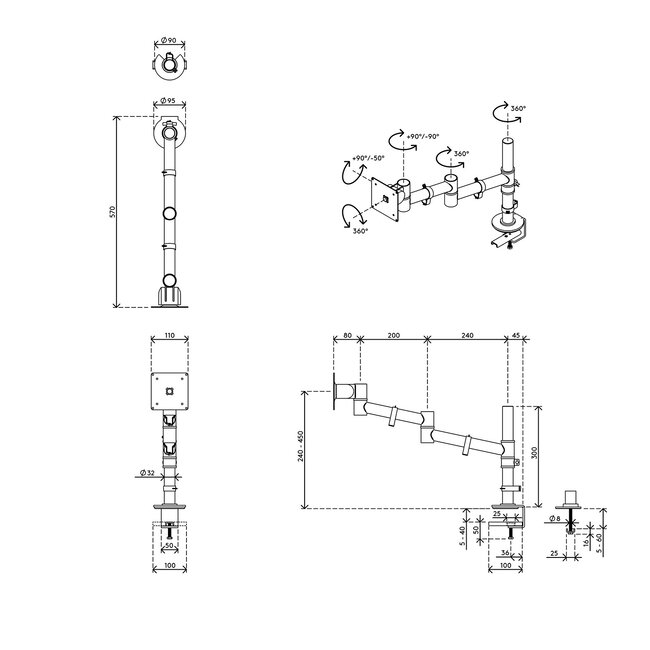 Dataflex Viewgo Monitorarm Wit - Bureau 120