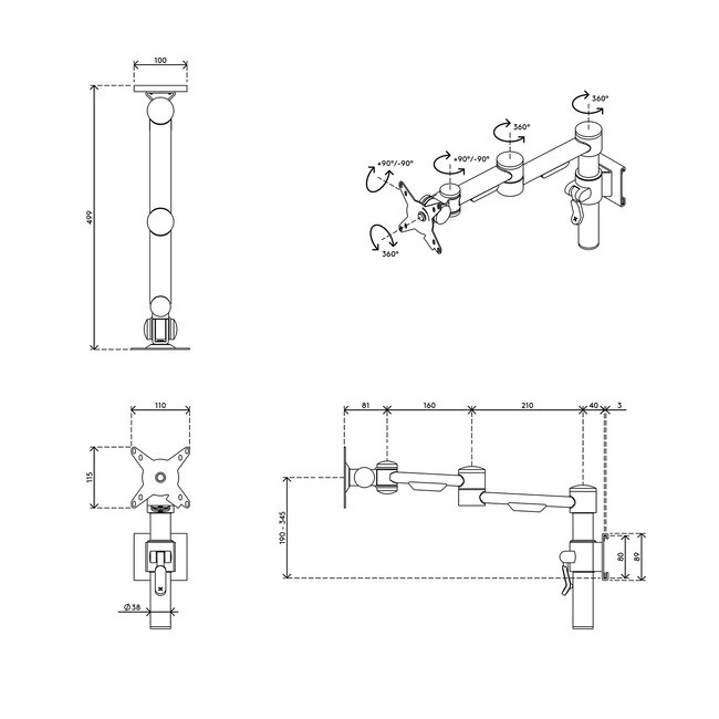 Dataflex Viewmate monitorarm - rail 152