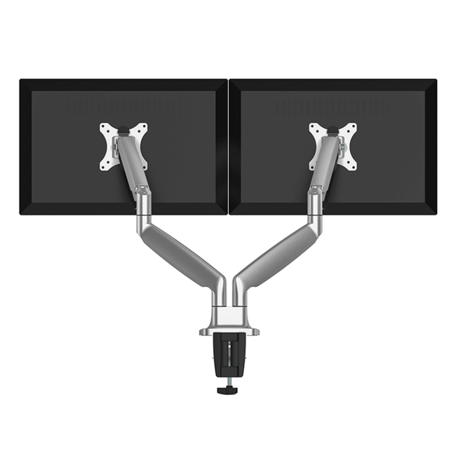 DQ Wall-Support Dubbele Monitorarm zilver- met Gasveer