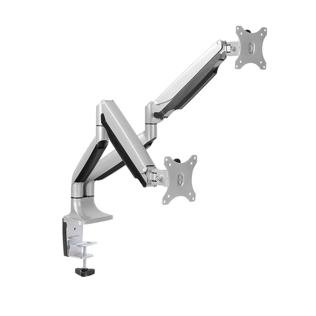 DQ Wall-Support Dubbele Monitorarm zilver- met Gasveer