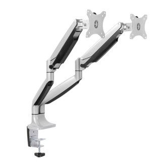 DQ Wall-Support Dubbele Monitorarm zilver- met Gasveer