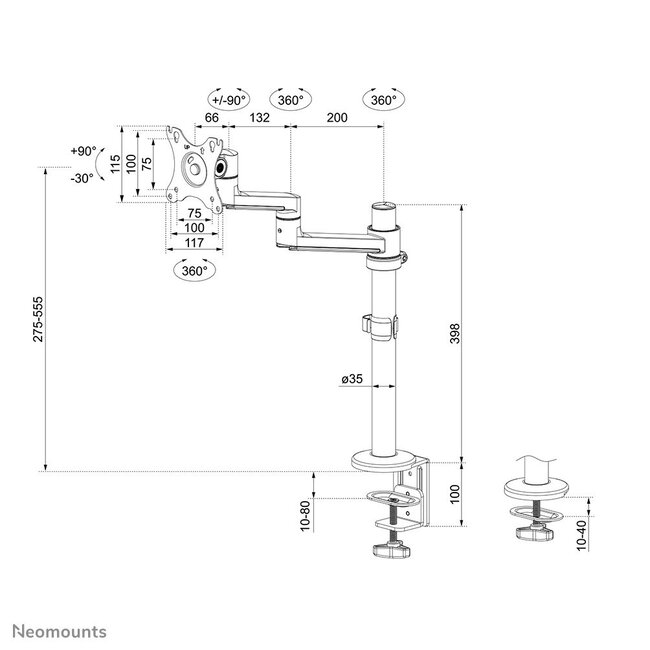 Neomounts DS60-425BL1 Monitorarm 17-27 inch - ruimtebesparend