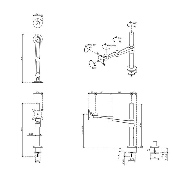 Dataflex Viewlite monitorarm Zilver/Wit - bureau 122