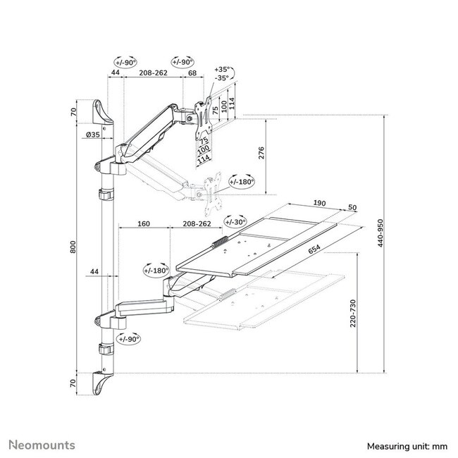 Neomounts WL90-325BL1 Zit-Sta werkstation Muur montage