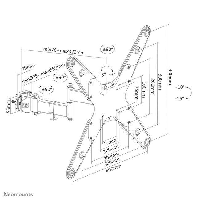 Neomounts FL40-450BL14 TV-paalsteun 32-55" - diam. 28-50 mm - full motion