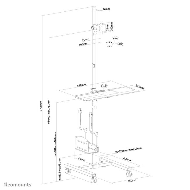 Neomounts FPMA-MOBILE1700  Vloerstandaard