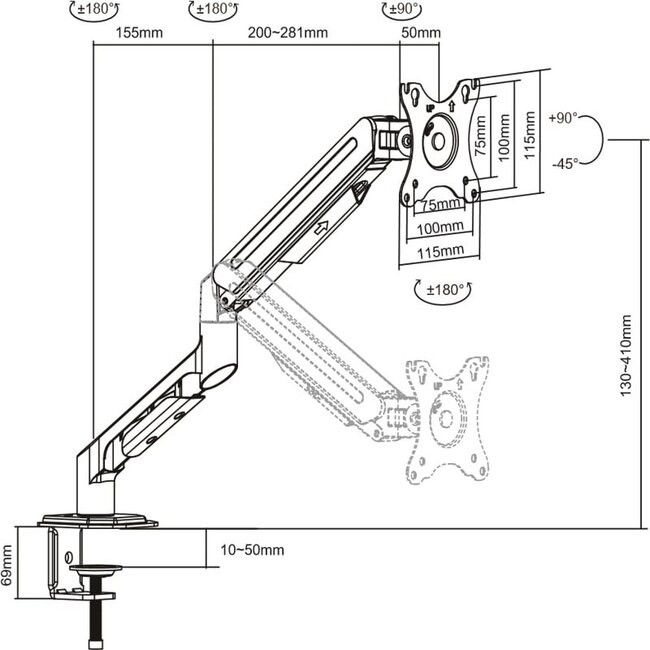 DQ Wall-Support Milla  Flexibele  Monitorbeugel t/m 32 inch