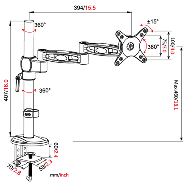 Vision Mounts VM D13 Monitorbeugel Zwart