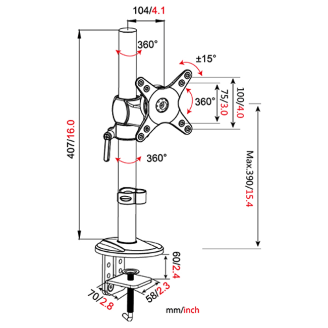 Vision Mounts VM D11 Monitorbeugel Zwart