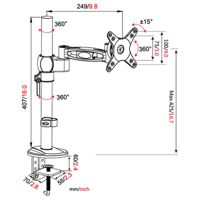 Vision Mounts VM D12 Monitorbeugel Zwart