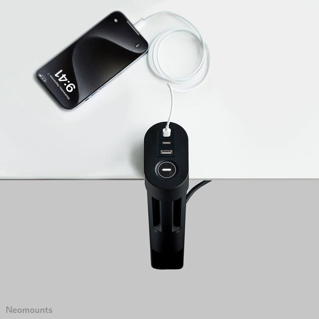 Neomounts DS22-840BL6 Bureaucontactdoos met klem en USB-C en USB-A poorten - Quick-charge
