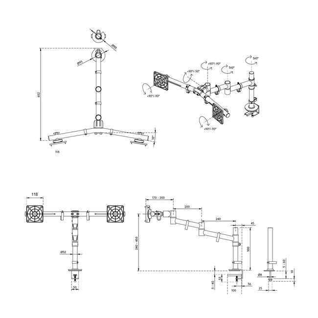 Dataflex Viewgo Dubbele Monitorarm Zwart - bureau 133