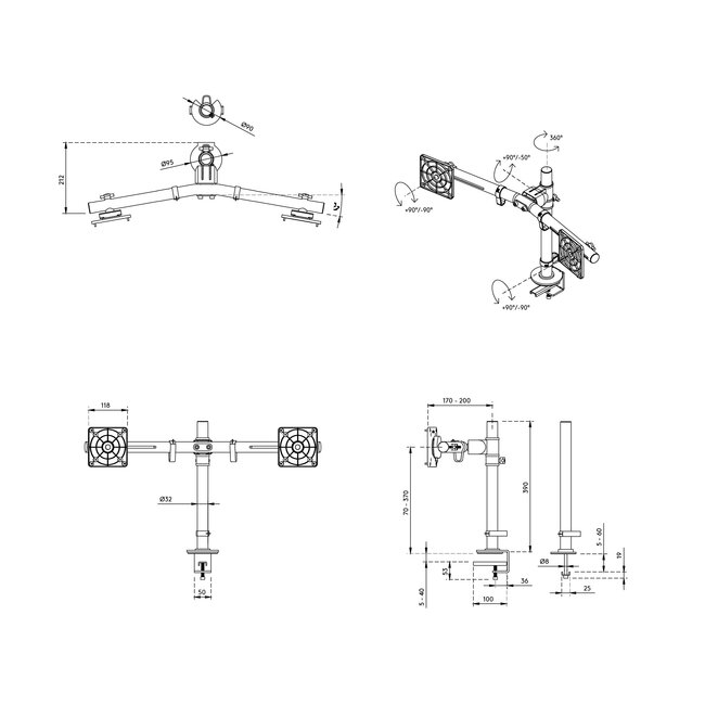 Dataflex Viewgo Dubbele Monitorarm Zwart - bureau 143