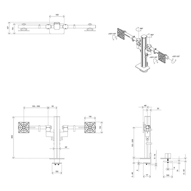 Dataflex Viewgo modular Dubbele Monitorarm - bureau 220