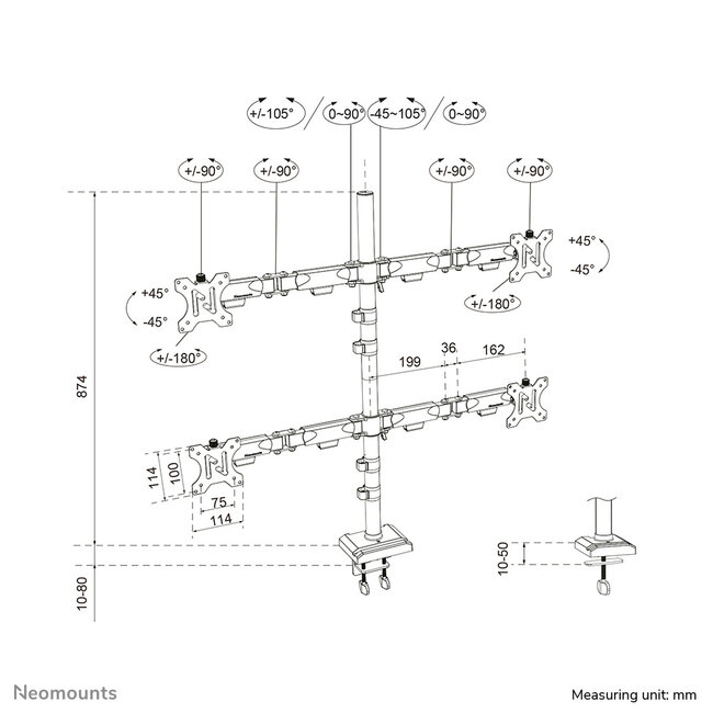 Neomounts DS60-600BL2-2  Monitorarm voor vier schermen 10-32"