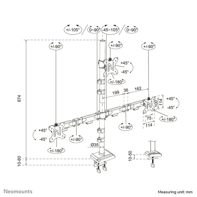Neomounts DS60-600BL2-1 Monitorarm voor drie schermen 10-32"