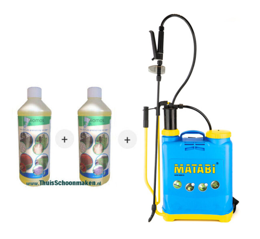 Biomos - 2x 1 liter + Rugspuit Professioneel - 12 liter - VOORDEELSET