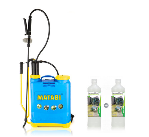 Sanosept Profi 2x1L + Rugspuit Profi 12L VOORDEELSET groene aanslag