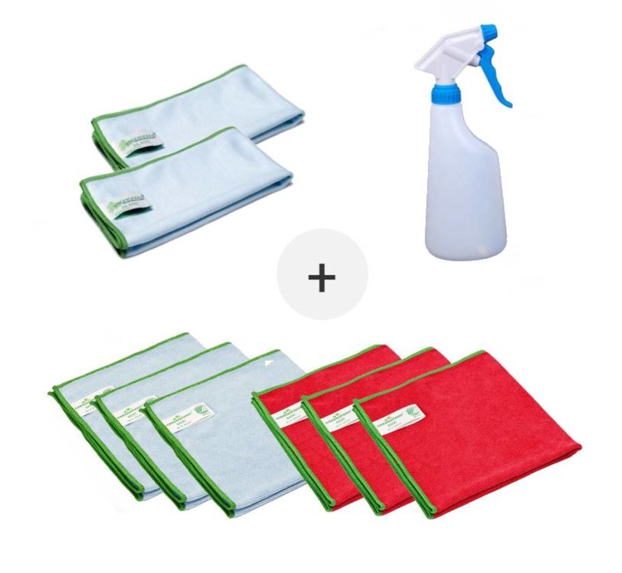 Microfiber cloth set ( 8 pieces Greenspeed microfiber cloths with spray bottle)