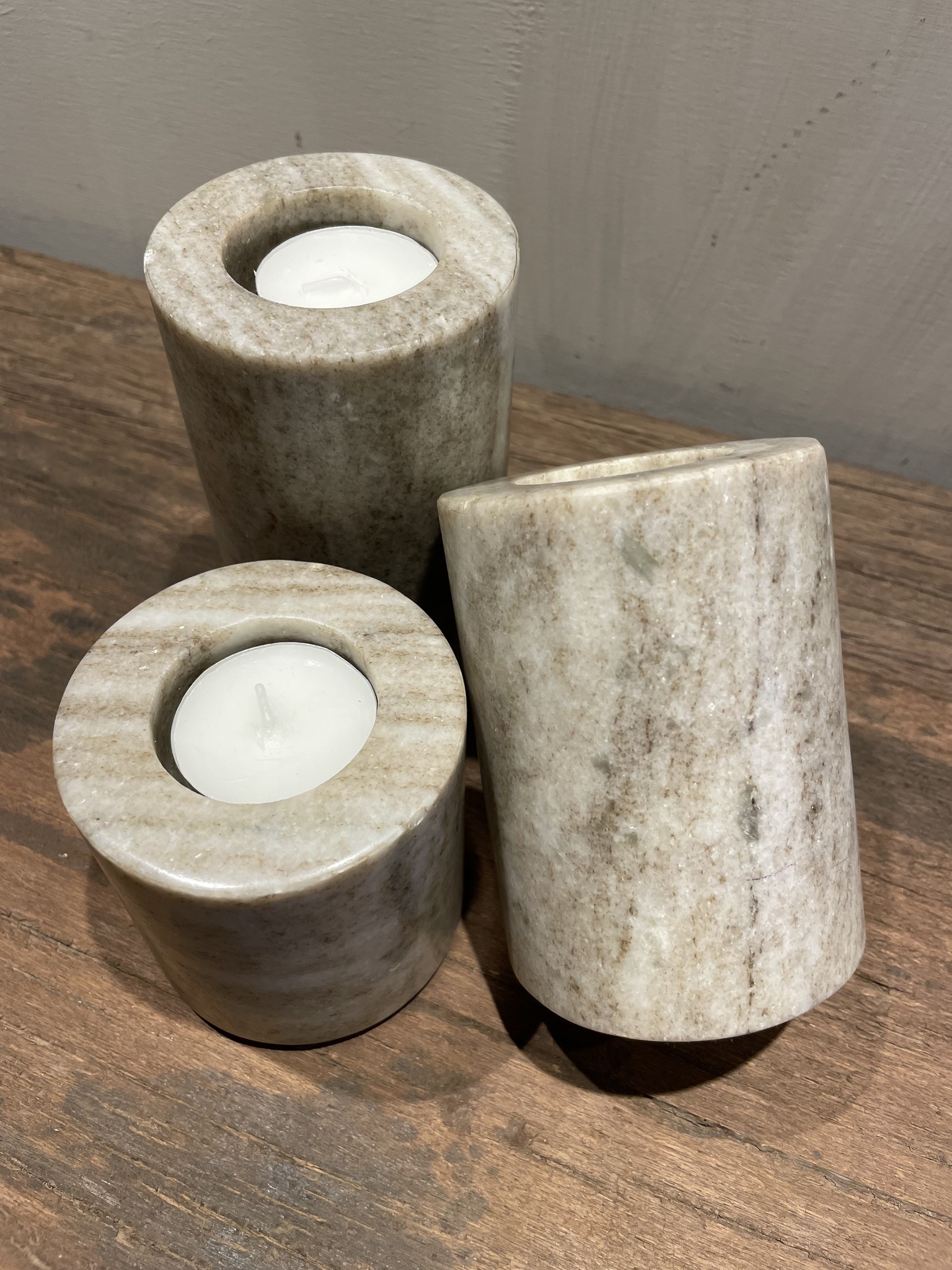 De Appelgaard Set waxine houders bruin marmer