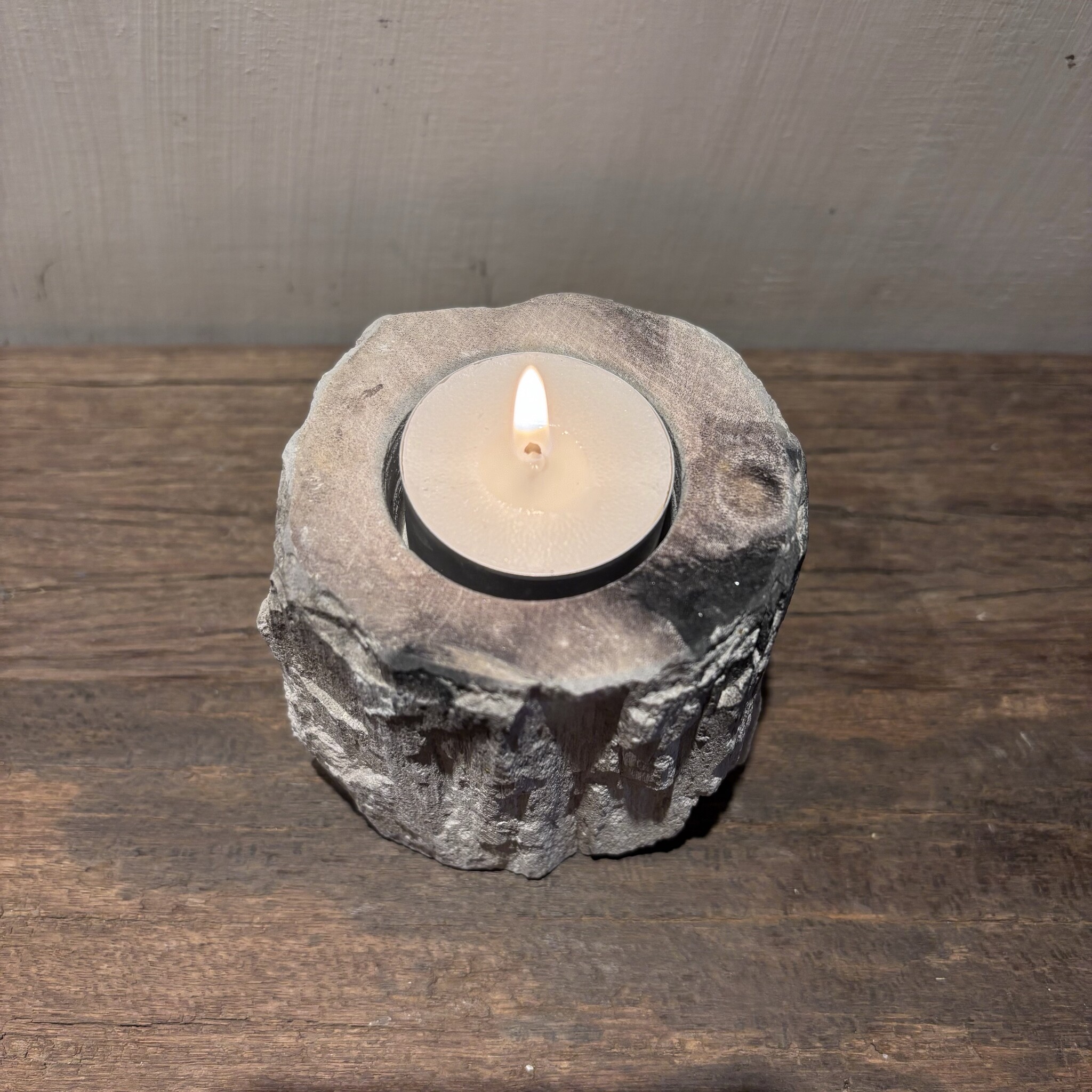 De appelgaard Waxinelichthouder Versteend Hout