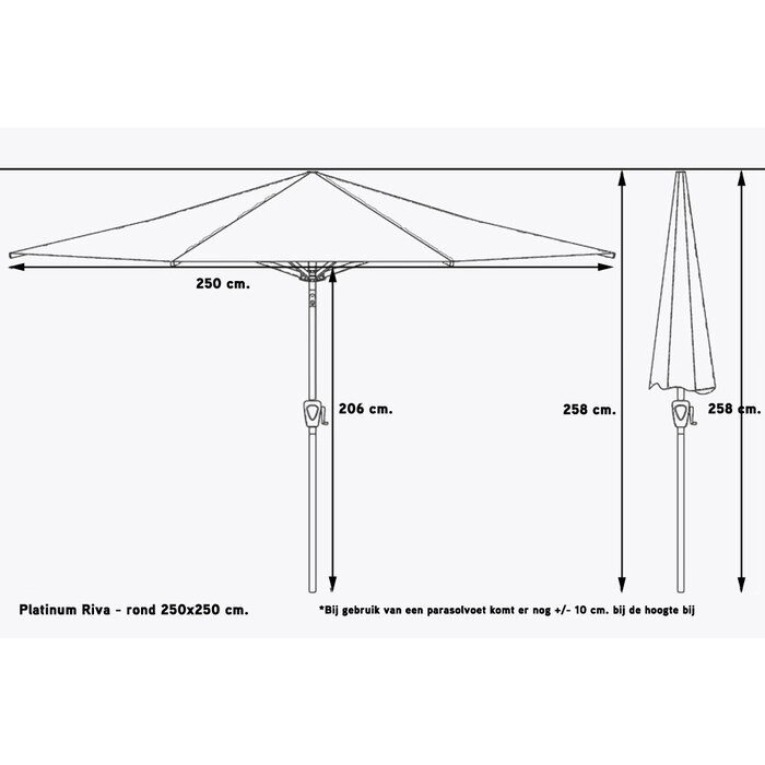 Platinum Platinum Riva stokparasol vierkant 2.5x2.5 m. - Antraciet
