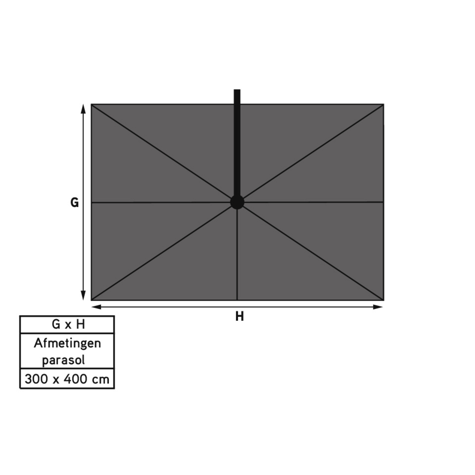 Het Temerity fusie Hacienda zweefparasol 300x400 cm. Charcoal - 360 graden - 4SO -  Parasolkopen.nl