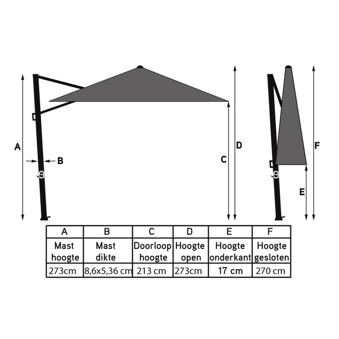 Platinum Platinum Challenger  zweefparasol T1 Premium 3,5x3,5 m. - Havanna