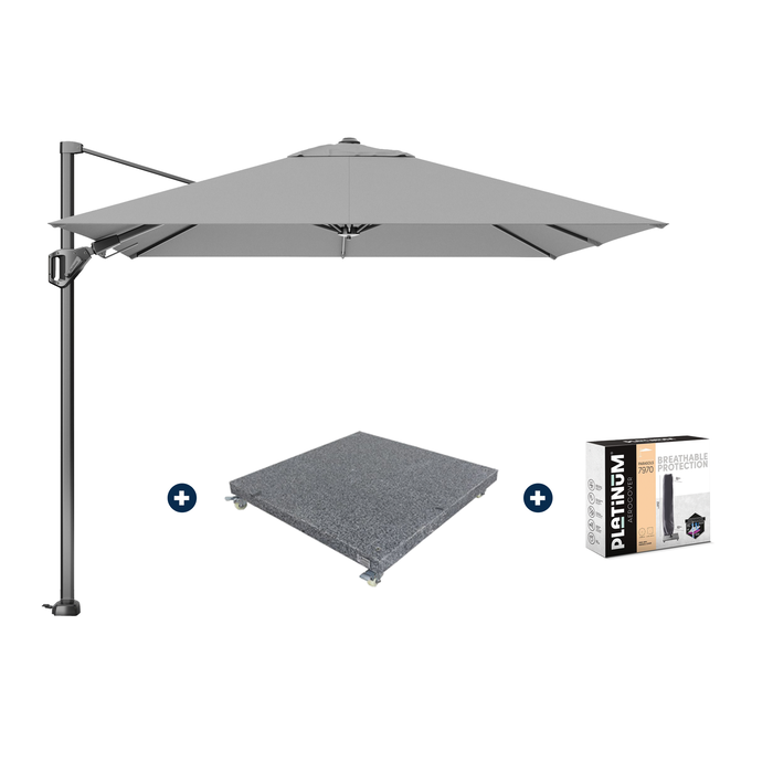 Platinum Platinum Voyager zweefparasol T2 2,7x2,7 m. - Light Grey met voet en hoes