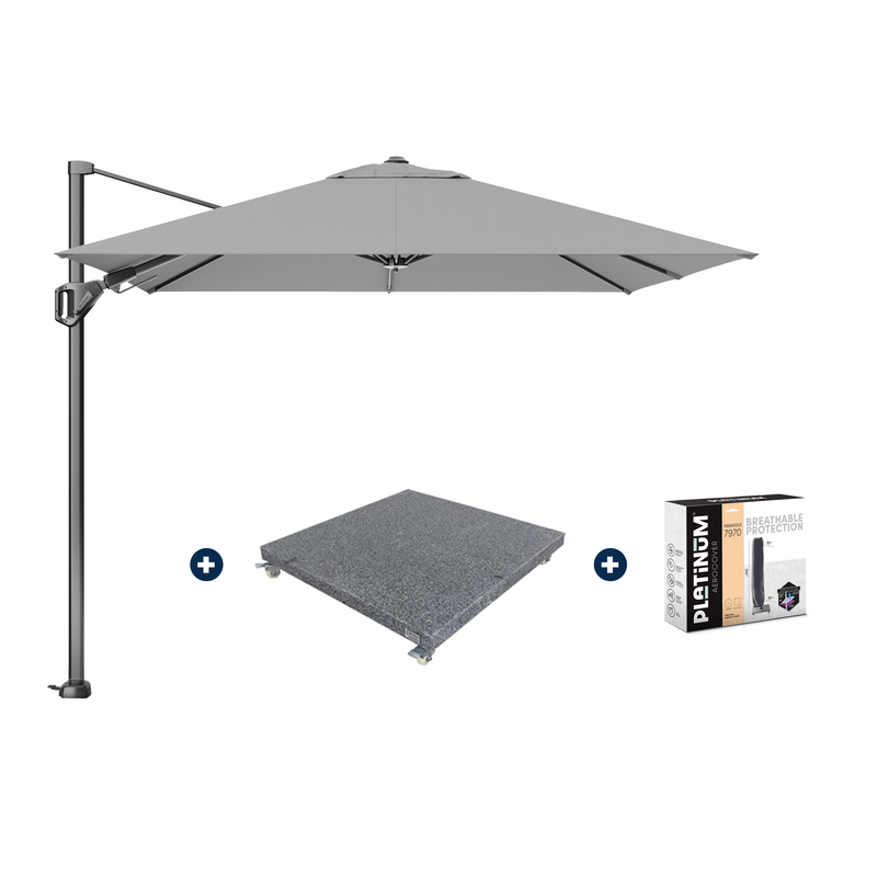 Platinum Platinum Voyager zweefparasol T2 2,7x2,7 m. - Light Grey met voet en hoes