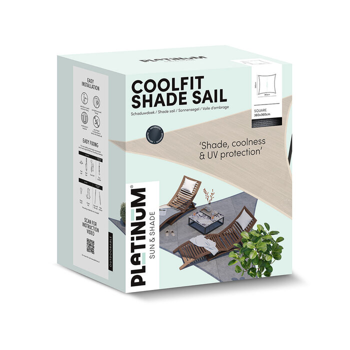 Platinum Platinum Coolfit schaduwdoek vierkant zand 3,6x3,6 m.