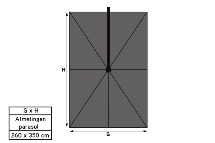 Platinum Platinum Challenger rechthoek zweefparasol T2 Premium - 2,6 x 3,5 m. - Faded black